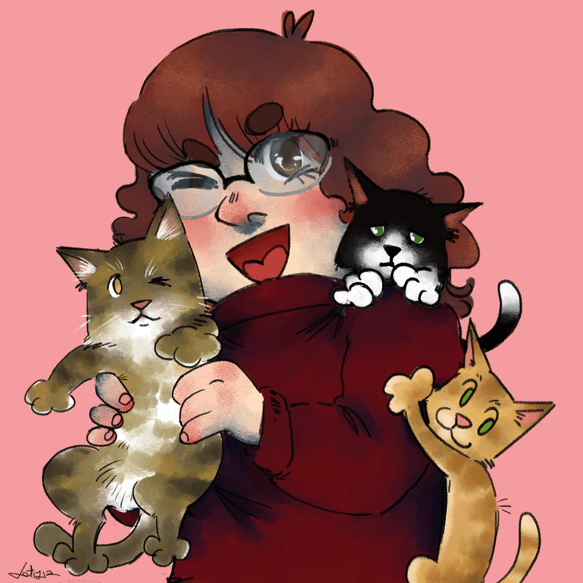 Giulia con i suoi gatti